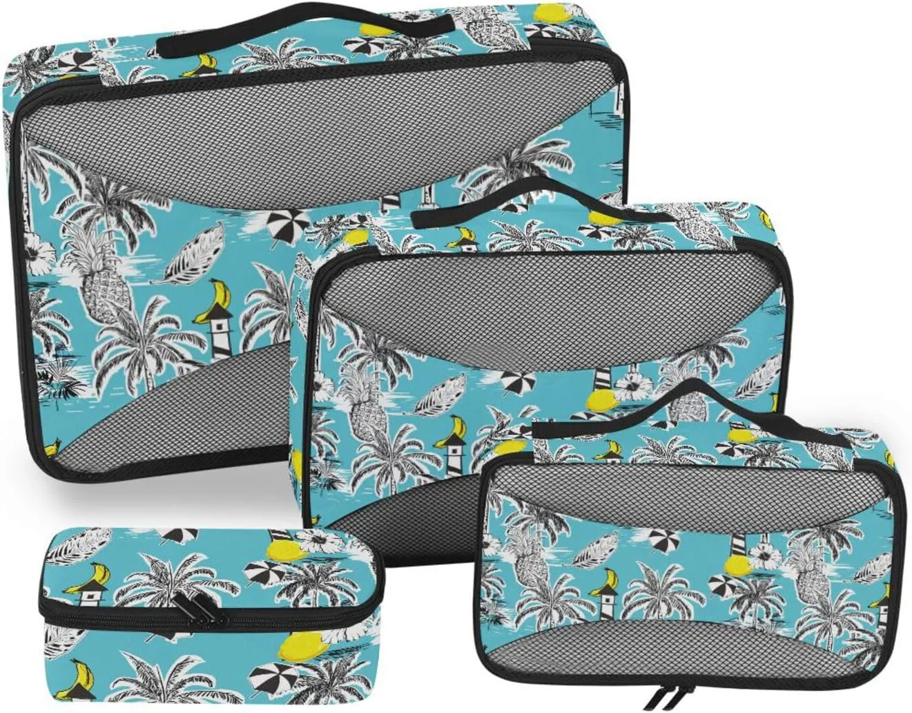 Travel Cubes 4 Set Luggage Cubes for Packing Packing Cubes for Travel Women Packing Cubea Tropical Island Blue