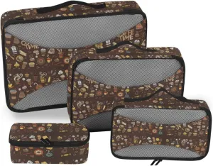 Travel Cubes 4 Set Luggage Organizers for Suitcase Packing Organizers for Luggage Packimg Cubes Coffee Doodles