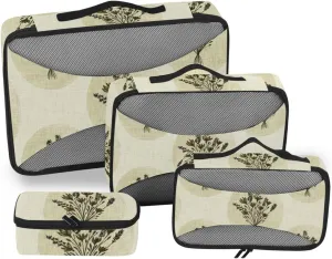 Travel Cubes 4 Set Luggage Organizers for Suitcase Suitcase Packing Cubes for Travel Packimg Cubes French Farmhouse Taupe Floral