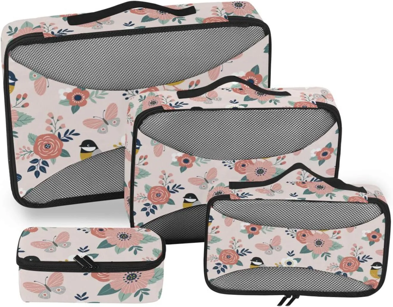 Travel Cubes 4 Set Suitcase Organizer Packing Cubes Travel Packing Cubea Cute Spring Birds Flowers