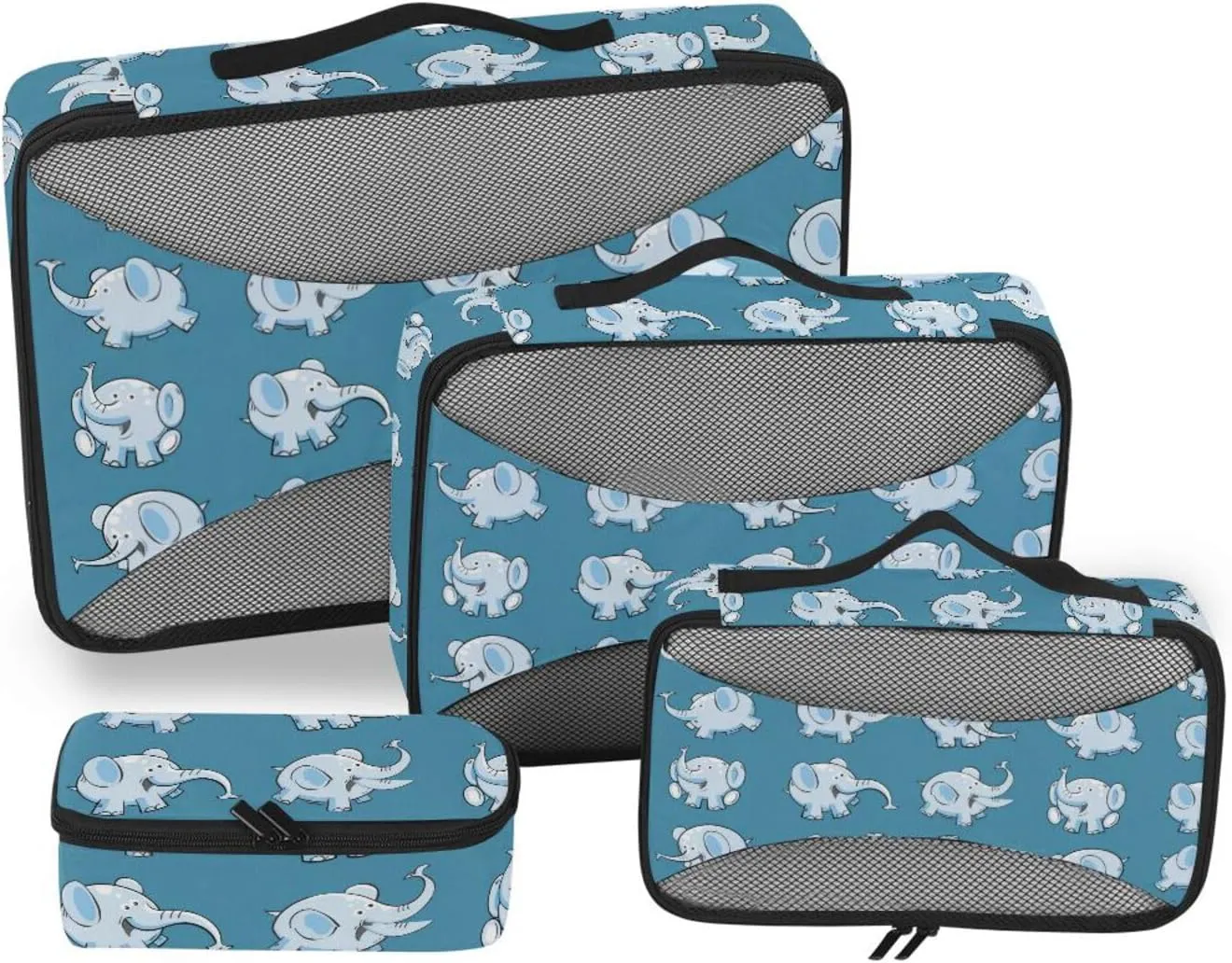 Travel Cubes 4 Set Suitcase Organizer Travel Cubes for Packing Carry on Bag Oacking Cubes Funny Cartoon Elephants