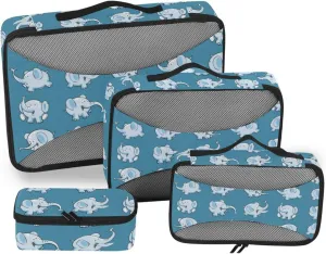 Travel Cubes 4 Set Suitcase Organizer Travel Cubes for Packing Carry on Bag Oacking Cubes Funny Cartoon Elephants