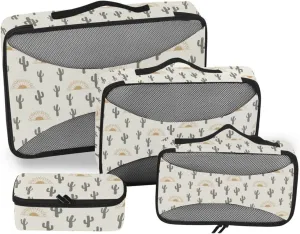 Travel Cubes for Packing 4 Set Luggage Bags Organizers Suitcase Cubes for Packing Paxking Cubes Summer Cactus