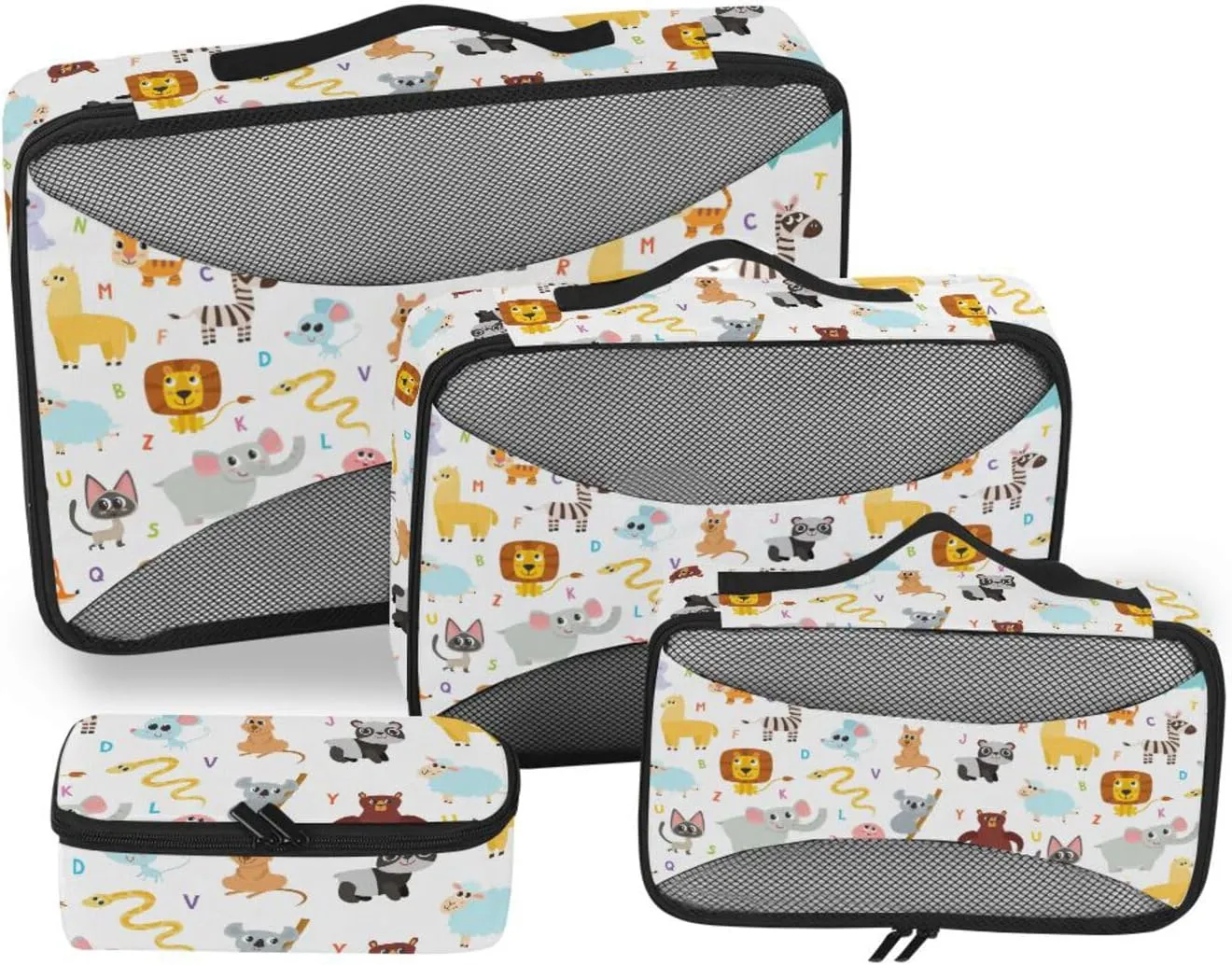 Travel Cubes for Packing 4 Set Luggage Organizers for Suitcase Travel Cubes for Luggage Packimg Cubes Cute Cartoon Animals Alphabet