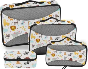 Travel Cubes for Packing 4 Set Luggage Organizers for Suitcase Travel Cubes for Luggage Packimg Cubes Cute Cartoon Animals Alphabet