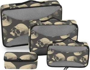Travel Cubes for Packing 4 Set Luggage Packing Cubes Travel Compartment Organizer Bags Packing Cubs Skulls Retro