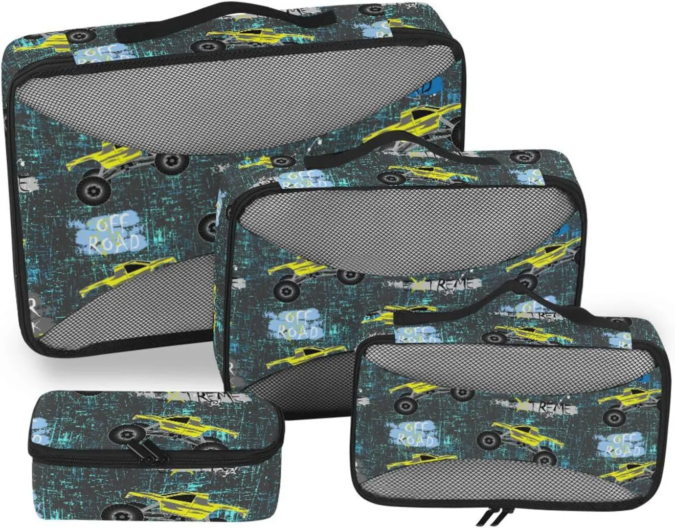 Travel Cubes for Packing 4 Set Suitcase Organizer Bags Packing Organizers for Luggage Pcking Cubes Monster Cars Retro