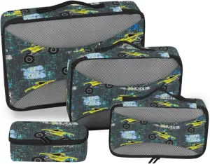 Travel Cubes for Packing 4 Set Suitcase Organizer Bags Packing Organizers for Luggage Pcking Cubes Monster Cars Retro