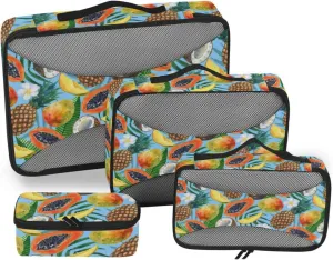 Travel Cubes for Packing Set of 4 Luggage Organizer Bags Travel Cubes for Luggage Packing Cunes Tropical Fruits Pattern