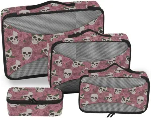 Travel Cubes for Packing Set of 4 Suitcase Organizer Travel Cube Paxking Cubes Skull and Rose