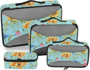 Travel Cubes for Packing Set of 4 Suitcase Organizer Travel Organizers Packing Cubs Sunflowers Summer