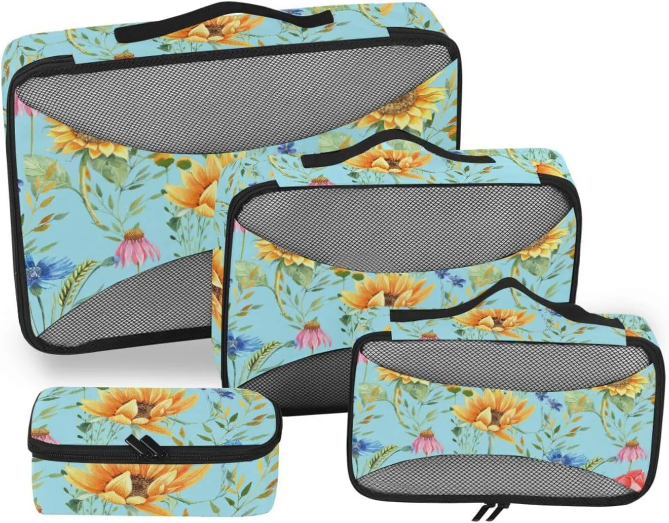 Travel Cubes for Packing Set of 4 Suitcase Organizer Travel Organizers Packing Cubs Sunflowers Summer
