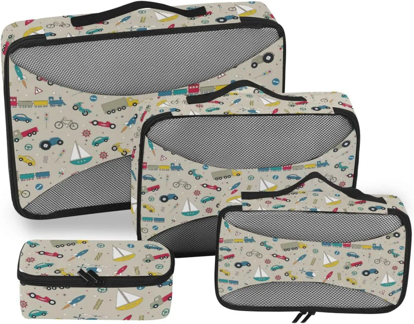 Travel Cubes Set of 4 Luggage Cubes for Packing Luggage Packing Organizers Packing Cuves Traffic Elements Pattern