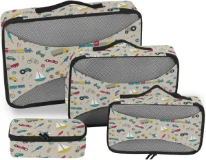 Travel Cubes Set of 4 Luggage Cubes for Packing Luggage Packing Organizers Packing Cuves Traffic Elements Pattern