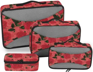Travel Cubes Set of 4 Suitcase Organizer Travel Cubes for Luggage Packing Cuves Rose Flowers