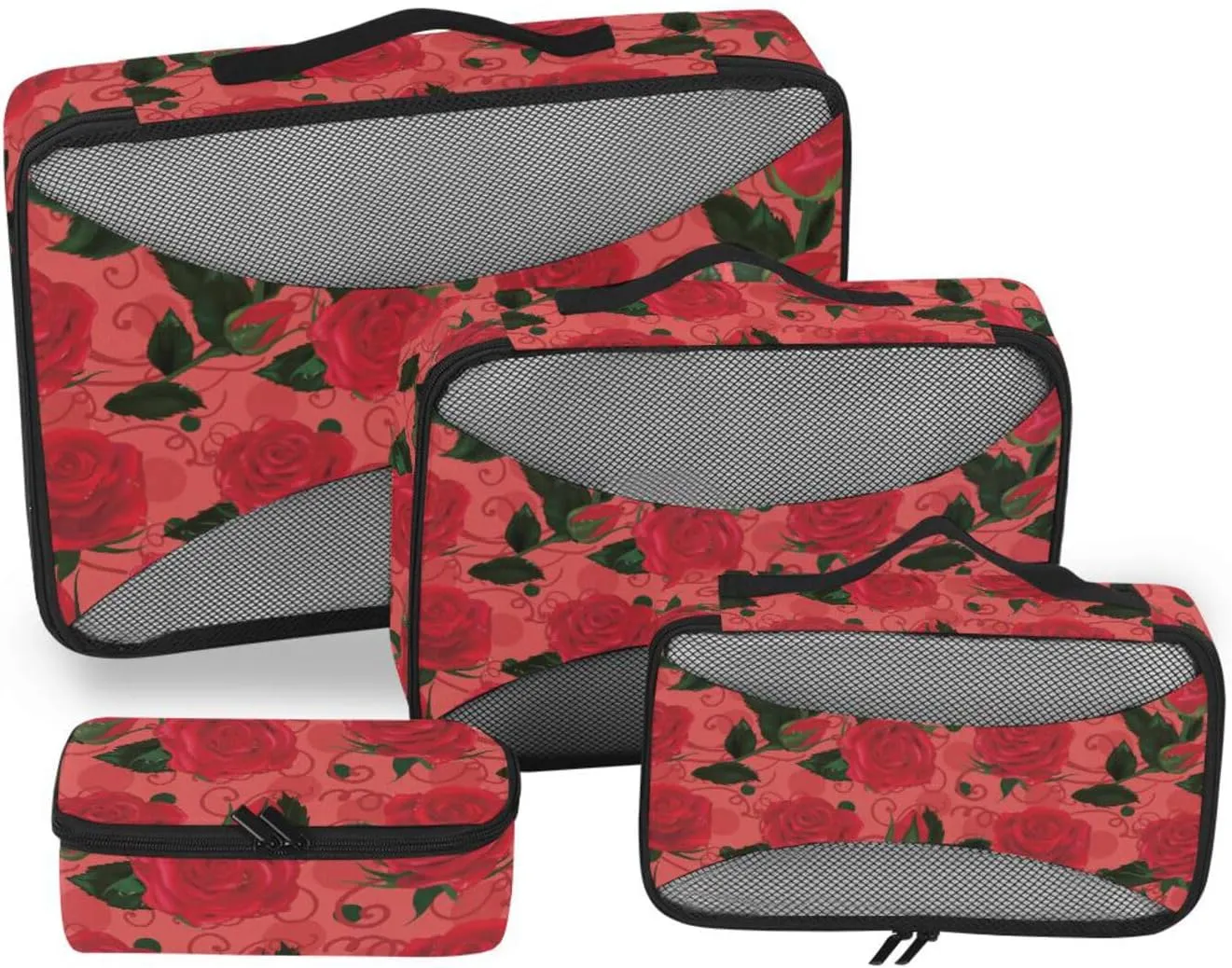 Travel Cubes Set of 4 Suitcase Organizer Travel Cubes for Luggage Packing Cuves Rose Flowers