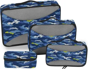 Travel Packing Cubes 4 Set Luggage Cubes for Packing Packing Cubes for Luggage Pcking Cubes Camouflage Blue