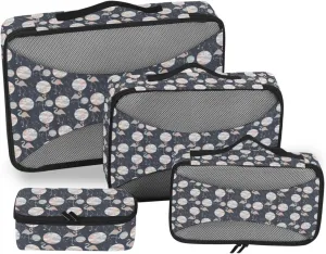 Travel Packing Cubes 4 Set Luggage Cubes Luggage Packing Cubes for Travel Packing Cuves Flamingo Planets