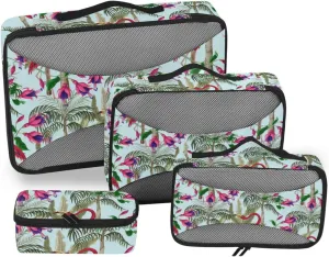 Travel Packing Cubes 4 Set Luggage Cubes Travel Bag Organizer for Luggage Packing Cubea Flamingos Tropical