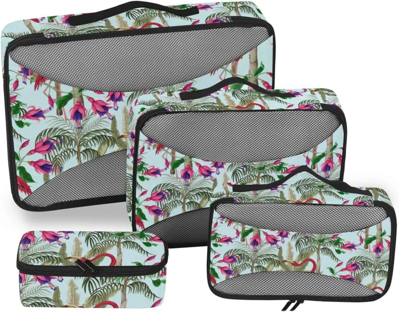 Travel Packing Cubes 4 Set Luggage Cubes Travel Bag Organizer for Luggage Packing Cubea Flamingos Tropical