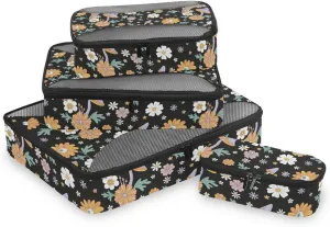 Travel Packing Cubes 4 Set Luggage Cubes Traveling Packing Cubes Pcking Cubes Mushrooms Flowers