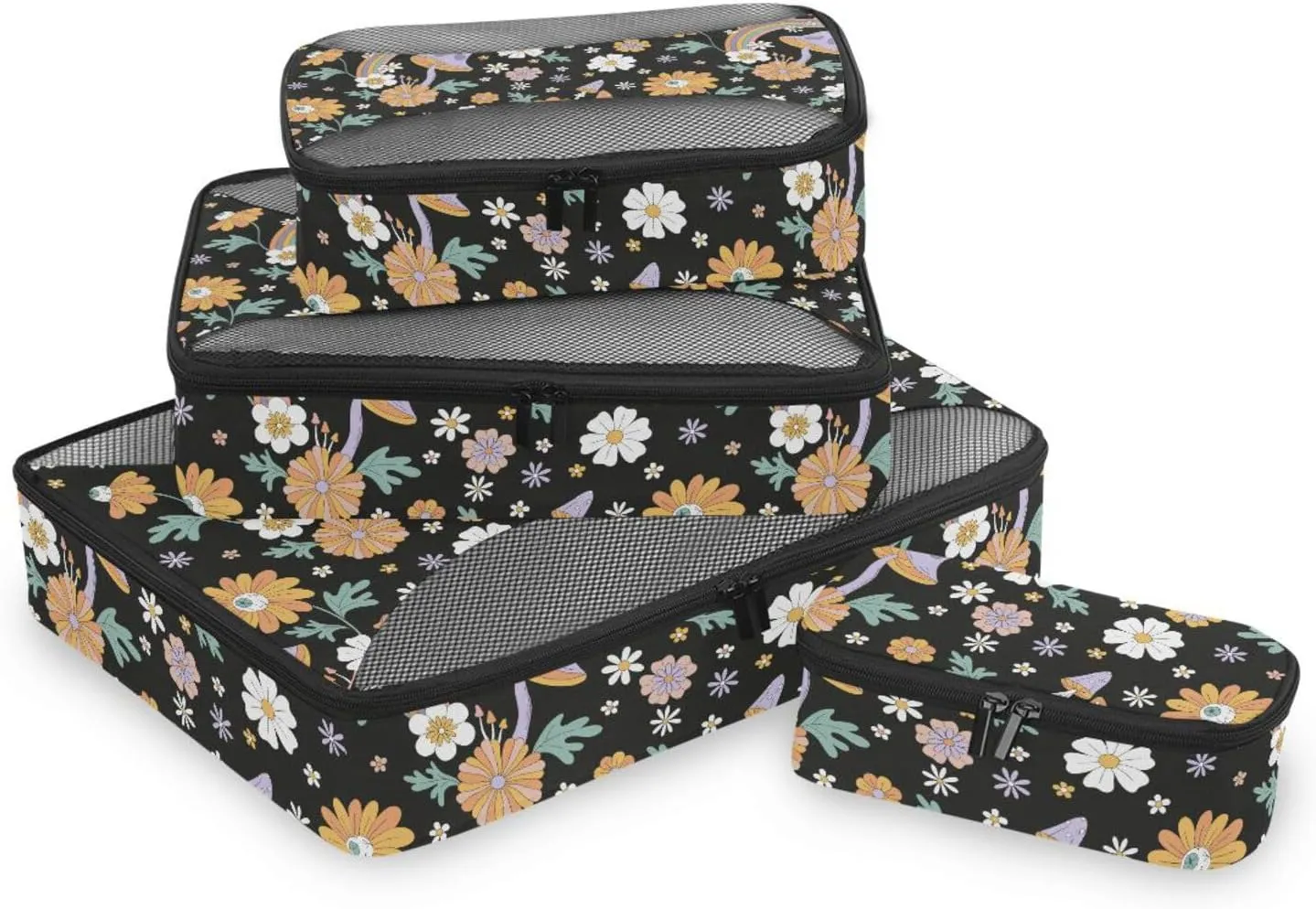 Travel Packing Cubes 4 Set Luggage Cubes Traveling Packing Cubes Pcking Cubes Mushrooms Flowers