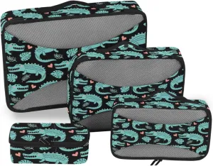 Travel Packing Cubes 4 Set Luggage Organizers for Suitcase Suitcase Cubes Pcking Cubes Cartoon Crocodile Alligator