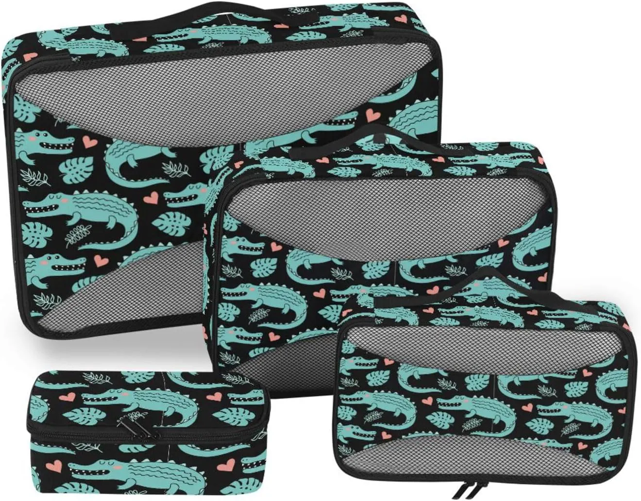 Travel Packing Cubes 4 Set Luggage Organizers for Suitcase Suitcase Cubes Pcking Cubes Cartoon Crocodile Alligator