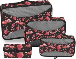 Travel Packing Cubes 4 Set Luggage Organizers for Suitcase Suitcase Packing Cubes for Travel Packimg Cubes Bright Flamingos