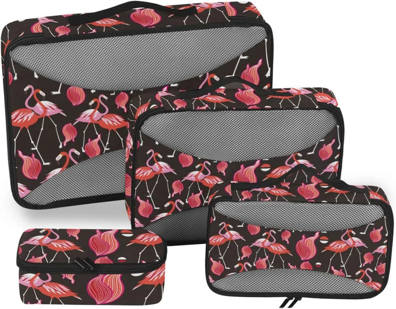 Travel Packing Cubes 4 Set Luggage Organizers for Suitcase Suitcase Packing Cubes for Travel Packimg Cubes Bright Flamingos