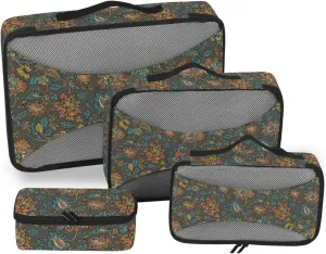 Travel Packing Cubes 4 Set Suitcase Organizer Bags Packing Cubes for Travel Women Packing Cunes Indian Paisley Floral