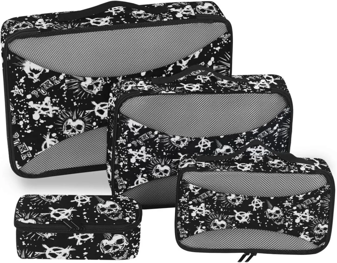 Travel Packing Cubes 4 Set Suitcase Organizer Suitcase Organizers Packing Cubea Punk Skull