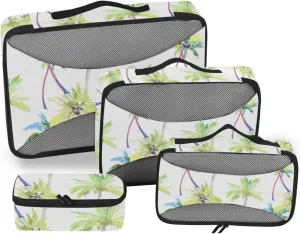 Travel Packing Cubes Set of 4 Luggage Organizer Bags Suitcase Packing Cubes for Travel Packing Cubea Watercolor Palm Tree