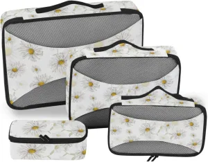 Travel Packing Cubes Set of 4 Luggage Packing Cubes Luggage Packing Cubes for Travel Packing Cubed Chamomile Flower White