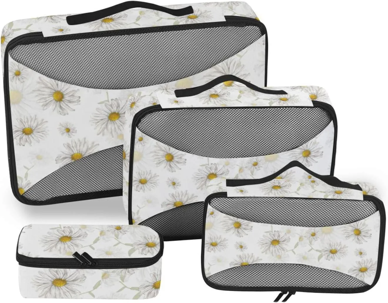 Travel Packing Cubes Set of 4 Luggage Packing Cubes Luggage Packing Cubes for Travel Packing Cubed Chamomile Flower White