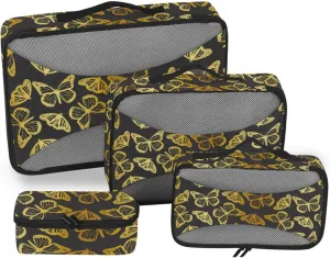 Travel Packing Cubes Set of 4 Luggage Packing Cubes Travel Cubes for Luggage Packimg Cubes Golden Butterfly