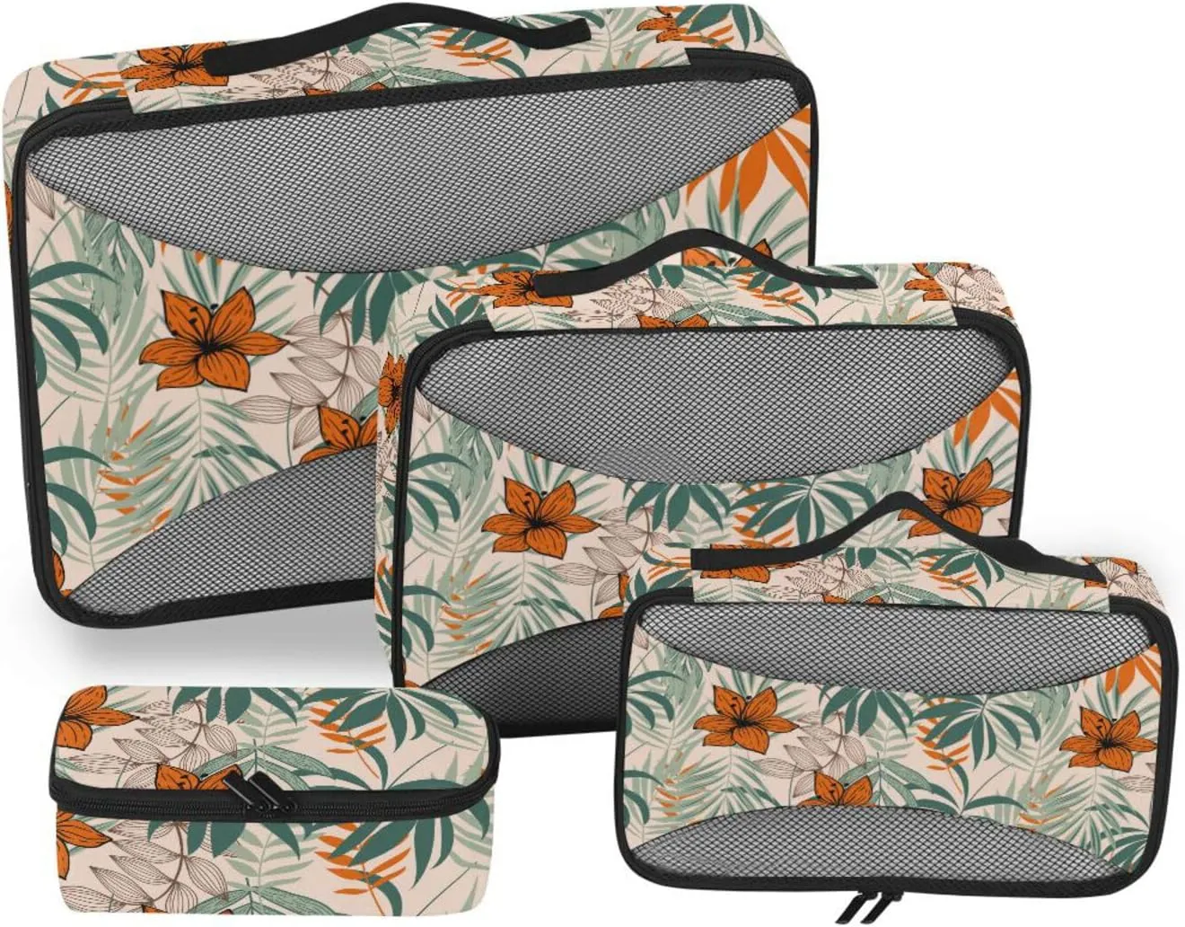 Travel Packing Cubes Set of 4 Luggage Packing Cubes Travel Cubes for Packing Carry on Bag Packing Cubs Colorful Tropical Floral