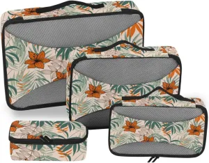 Travel Packing Cubes Set of 4 Luggage Packing Cubes Travel Cubes for Packing Carry on Bag Packing Cubs Colorful Tropical Floral