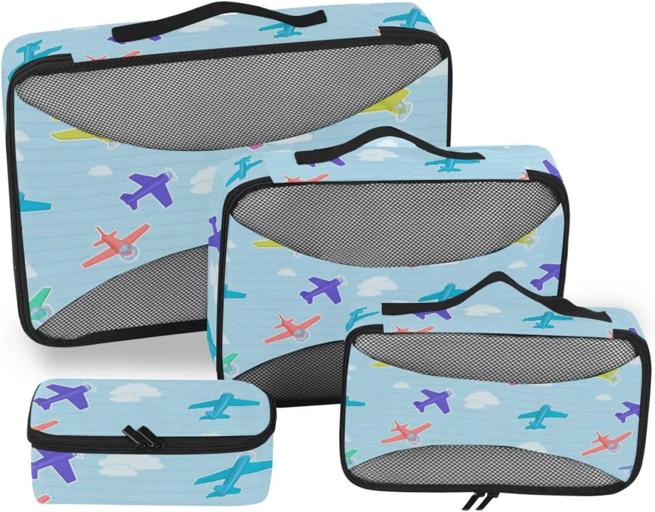 Travel Packing Cubes Set of 4 Suitcase Organizer Bags Travel Cubes for Packing Women Packing Cuves Colorful Airplanes