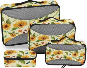 Travel Packing Organizers 4 Set Luggage Cubes for Packing Travel Compartment Organizer Bags Packing Cubed Sunflowers Butterflies