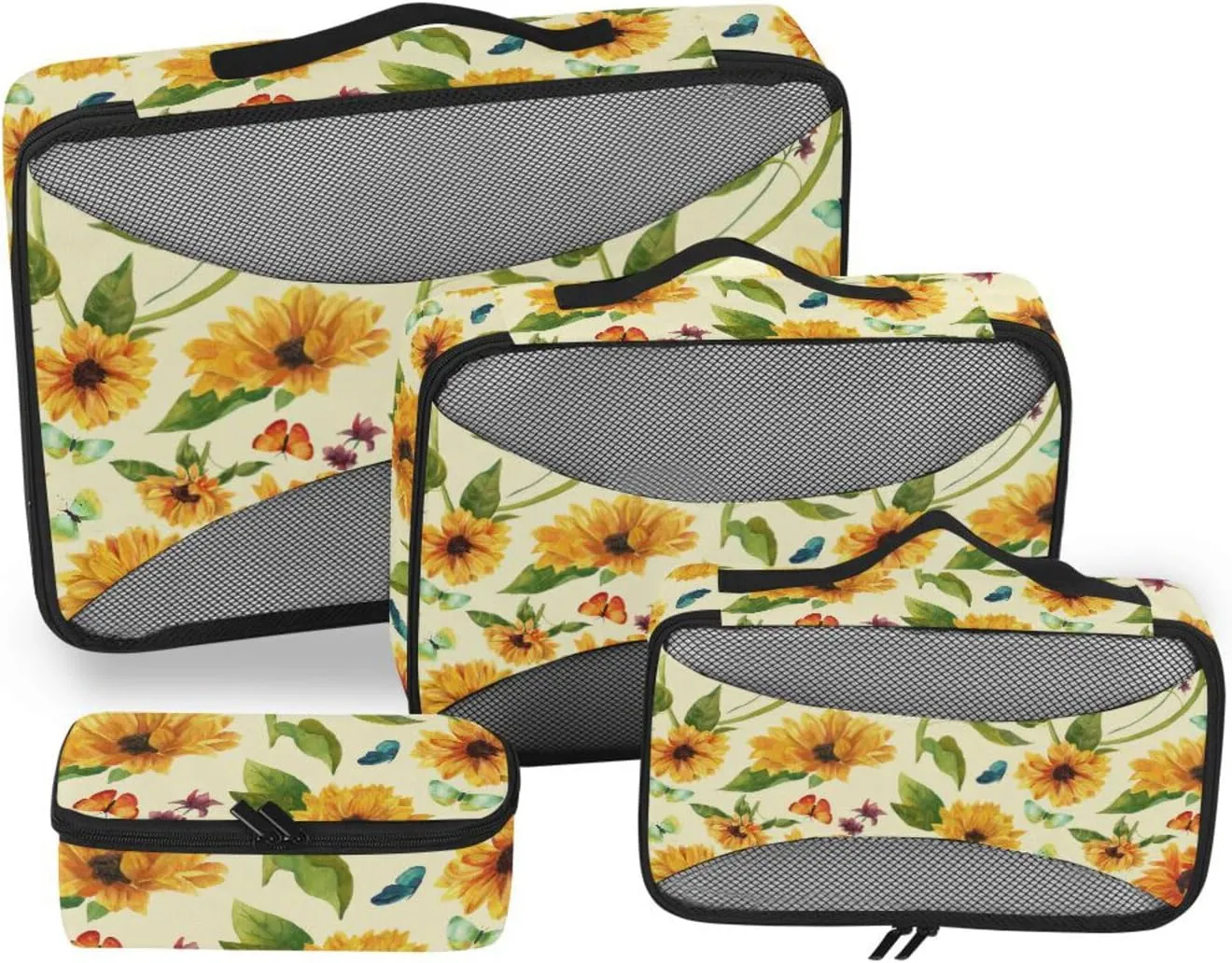 Travel Packing Organizers 4 Set Luggage Cubes for Packing Travel Compartment Organizer Bags Packing Cubed Sunflowers Butterflies
