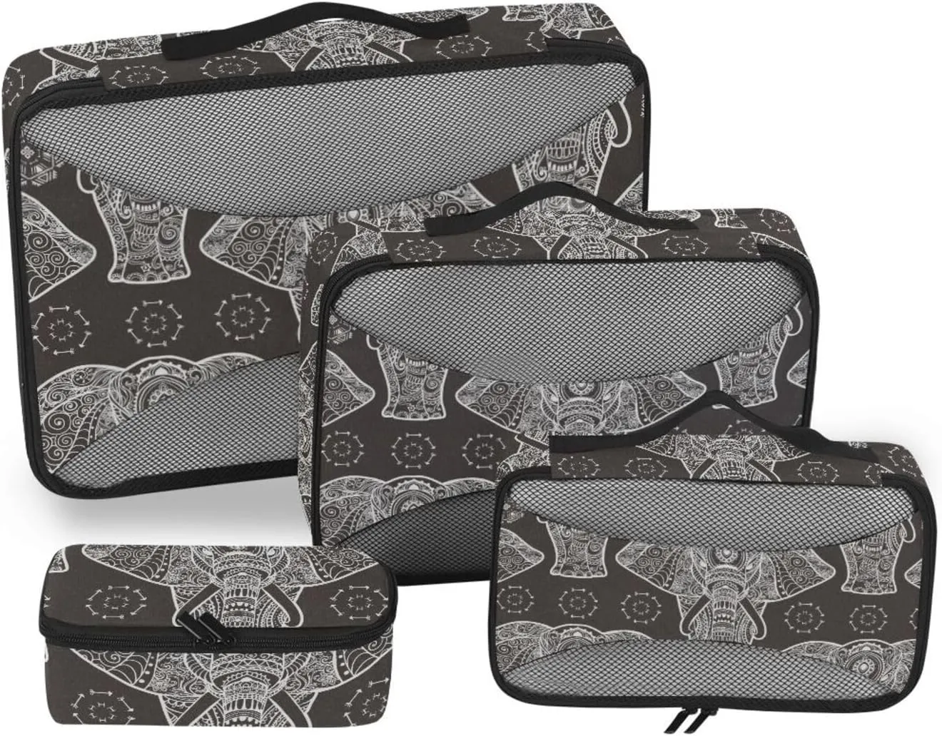 Travel Packing Organizers 4 Set Luggage Organizer Bags Suitcase Cubes Packing Cuves Elephant Black