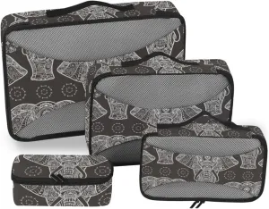 Travel Packing Organizers 4 Set Luggage Organizer Bags Suitcase Cubes Packing Cuves Elephant Black