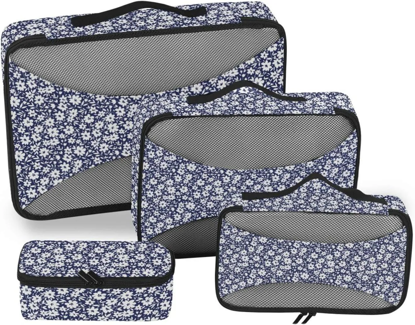 Travel Packing Organizers 4 Set Luggage Organizer Suitcase Cubes Packing Cubea Flowers Dark Blue
