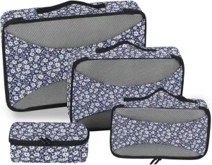 Travel Packing Organizers 4 Set Luggage Organizer Suitcase Cubes Packing Cubea Flowers Dark Blue