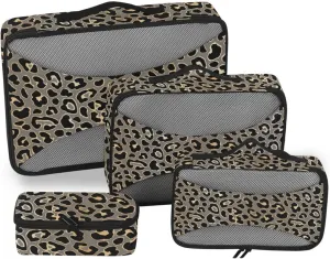 Travel Packing Organizers Set of 4 Luggage Cubes for Packing Suitcase Packing Cubes for Travel Packing Cunes Brown Leopard Print