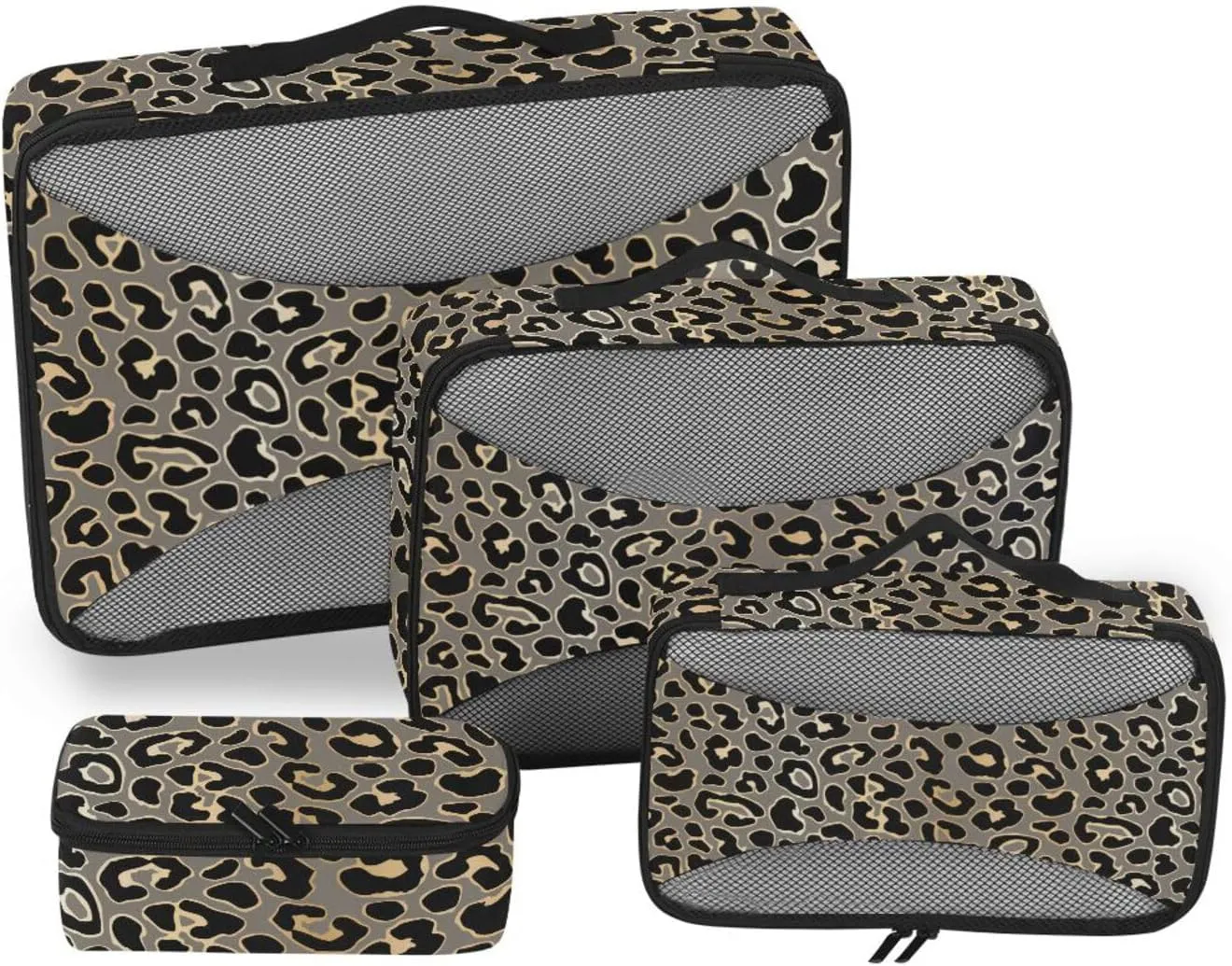 Travel Packing Organizers Set of 4 Luggage Cubes for Packing Suitcase Packing Cubes for Travel Packing Cunes Brown Leopard Print