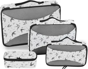 Travel Packing Organizers Set of 4 Luggage Organizer Suitcase Cubes Packing Cunes Swallow Bird