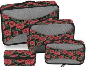 Travel Packing Organizers Set of 4 Luggage Organizer Suitcase Organizers Paxking Cubes Vintage Roses