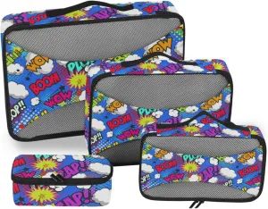 Travel Packing Organizers Set of 4 Luggage Organizers for Suitcase Travel Organizer Bags for Luggage Packing Cube Cartoon Comic Vector